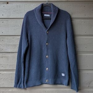 Jack & Jones Navy Blue Cotton Shawl Collar Cardigan Sweater Size Large
